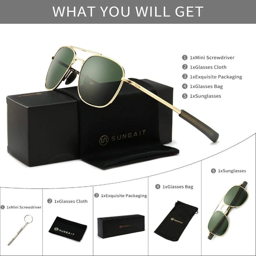 Men's Military Style Polarized Pilot Aviator Sunglasses Bayonet Temples - Picture 7 of 8
